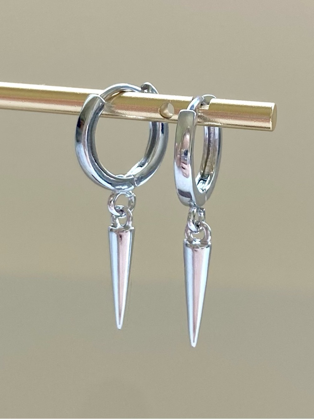Silver Spike Huggie Hoop Earrings - Minimal Dangle